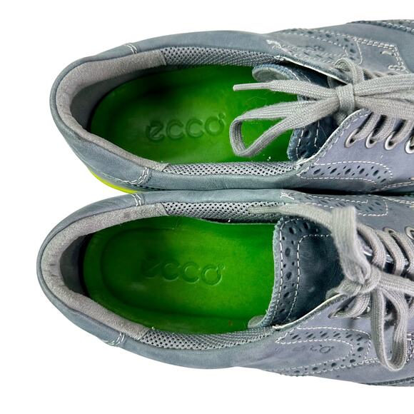 Ecco Men's EU 46 (US 12 to 12.5) Gray Leather Green Sole Wingtip Sneaker Shoes - Picture 7 of 8